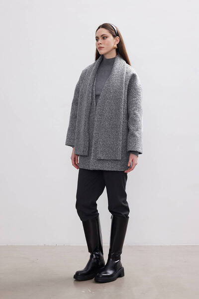 BE BLUE DARK GRAY SCARF COAT