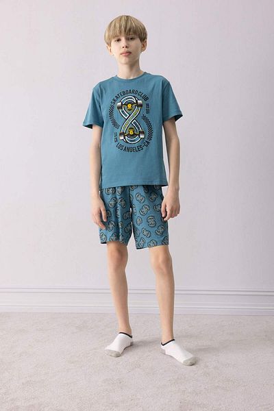DeFacto Boy's Pajama Set Printed Short Sleeve Top Patterned Shorts D9989A825Sm