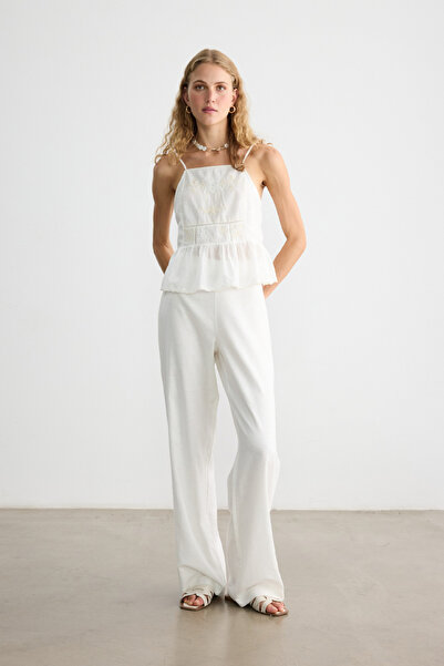BE BLUE Ekru Cotton Linen Palazzo Pants