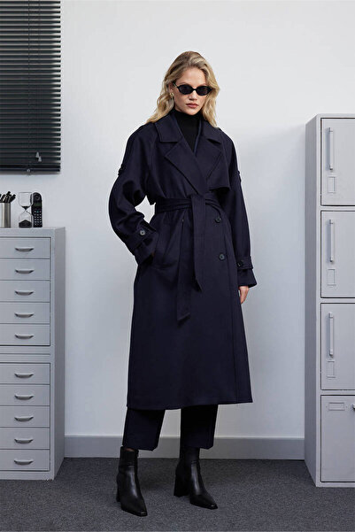 BE BLUE Dark Blue Trench Coffee Coat