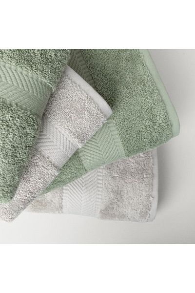 Linens مجموعة من 4 مناشف وجه/حمام قطنية من فيتا، كاكي/رمادي