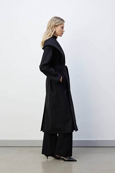 BE BLUE Black Wooled Crossbody Coat