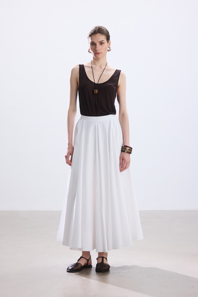 BE BLUE Ekru Piece Detail Poplin Skirt