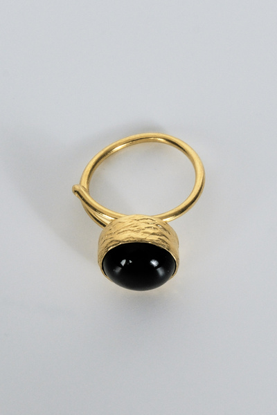 BE BLUE Handmade Black Copal Stone Gold Ring