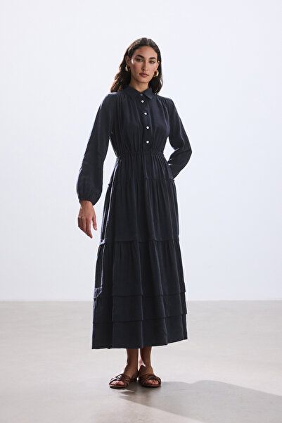 BE BLUE Dark Blue Ribbed Modal Dress