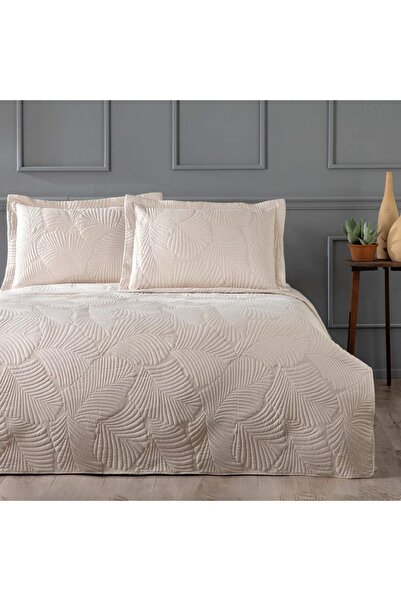 Linens Leaf Stone Colored Double Bedspread Set