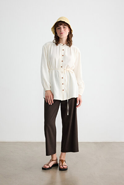 BE BLUE ΠΟΥΚΑΜΙΣΟ ΜΟΥΣΛΙΝΑ ΞΥΛΙΝΟ ΚΟΥΜΠΙ EKRU