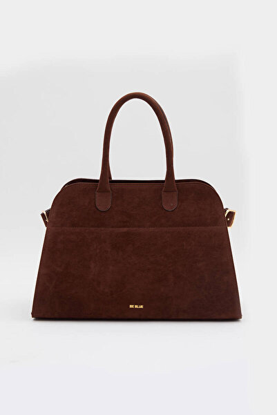 BE BLUE Suede Tote Bag with Brown Belt