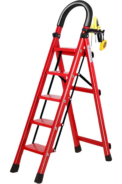 VINNYSEN 5 Step Ladder, Steel Folding Ladder Stool with Tool Rack, Non-Slip Treads, Folding Ladder for Home
