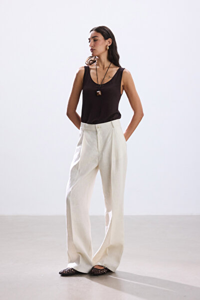 BE BLUE Stone Plissed Linen Pants