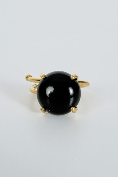 BE BLUE Black Kopal Stone Gold Adjustable Ring