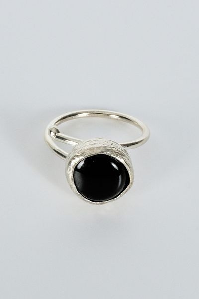 BE BLUE Handmade Black Copal Stone Silver Ring