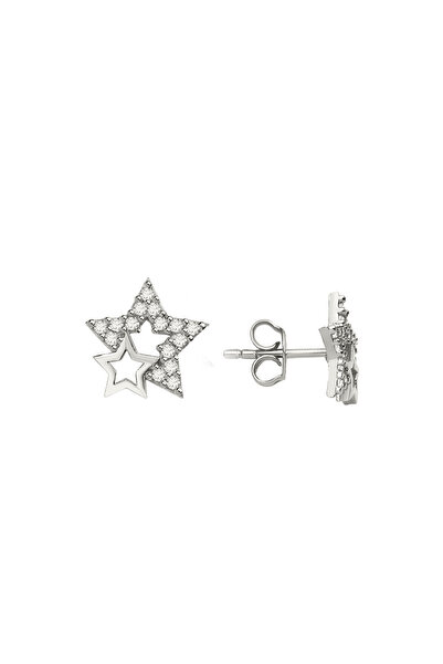 jelux silver Gümüş 925 Ayar Starlight Zirkon Taşlı Çivili Küpe
