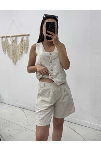 Maison La Femme Women's Linen Vest Shorts Set