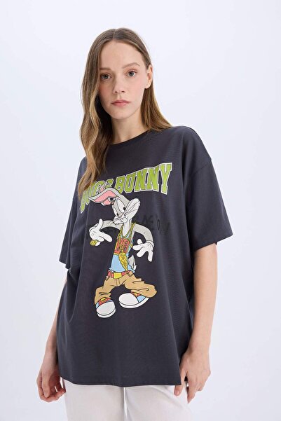 DeFacto Coool Looney Tunes Oversize Wide Fit Crew Neck Short Sleeve T-Shirt D9129Ax25Sm