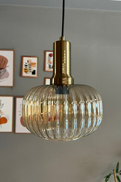 Bamyum Mola Cam Bal Rengi Tekli Avize Eskitme Fener Başlık Retro Sarkıt Lamba Restoran Salon Aydınlatma