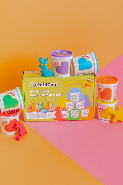ChildGen عجينة لعب طبيعية - كوب صديق للبيئة - 6x125 جرام ألوان أساسية ومتوسطة