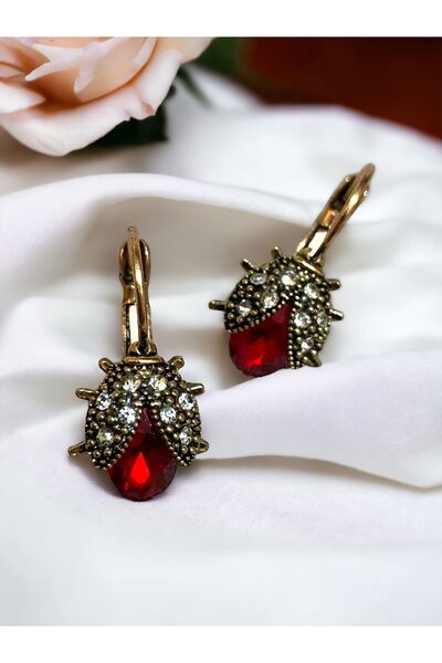 FAYRA ACCESSORIES Ladybug - Red Crystal Stone Earrings