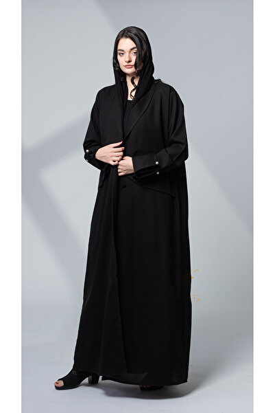 outline عباية سوداء مع ياقة رسمية مميزة