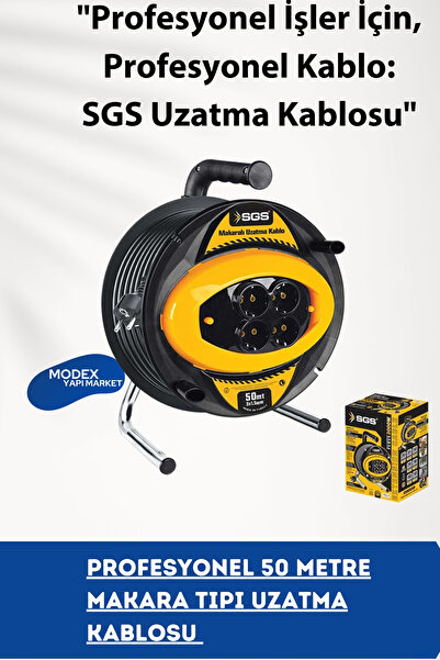 SGS 50 Metre Makaralı Uzatma Kablosu – 3x1.5 mm² Profesyonel Tip