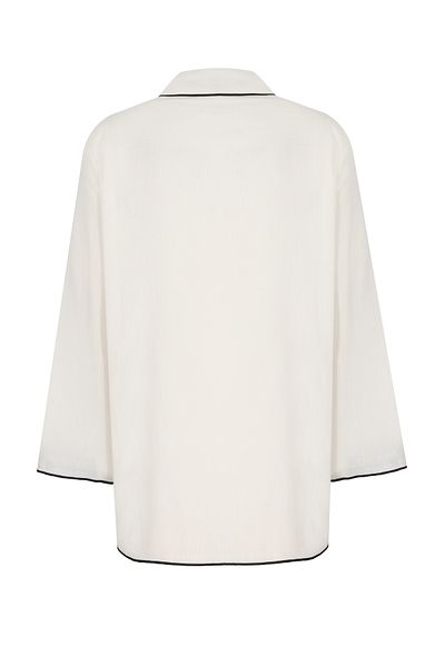 PELIA Gaia White Black Stitching Tie-Up Shirt Dress