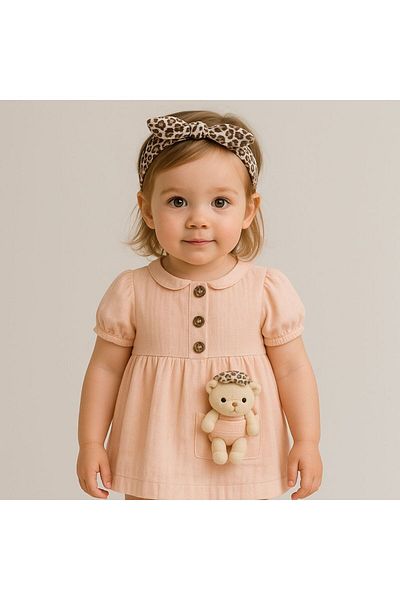MixMax Bebe Leopard Bandana Bear Baby Girl Muslin Dress