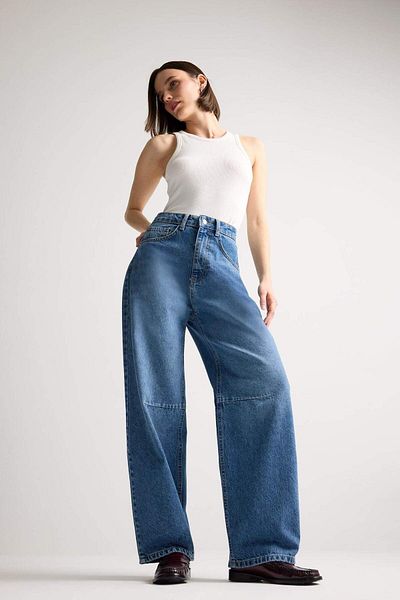 DeFacto Barrel Fit Normal Waist Ankle Length Jean Washed Trousers E8007Ax25Sm