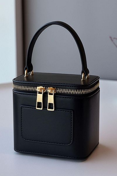 Madamra Black Women's Mini Box Crossbody Bag – Shiny Pu Leather Hand and Shoulder Bag