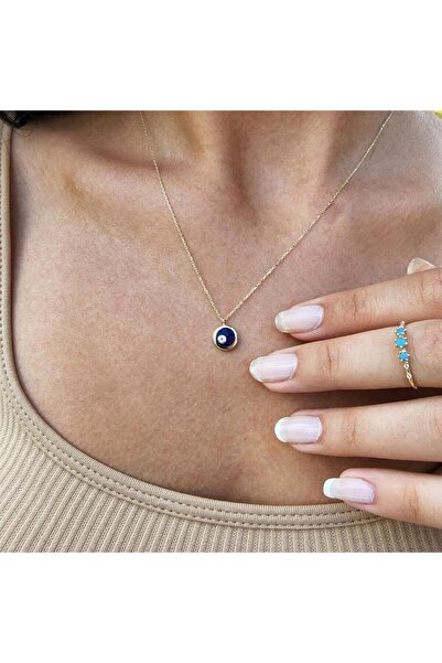 FasekGold Gümüş Kolye - Ala Lacivert Lazer Mineli Nazar Boncuğu Göz Tasarım T...