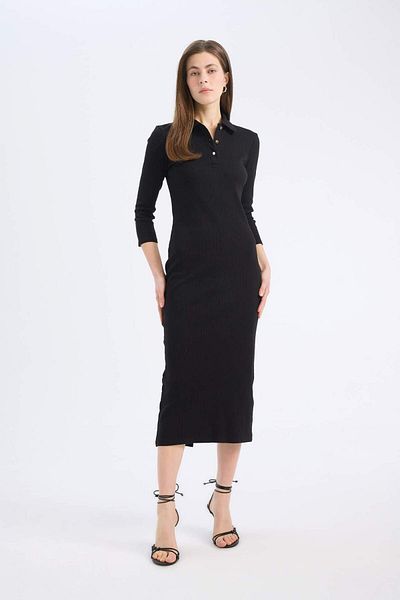 DeFacto Rochie midi cu jumătate de mânecă, cu guler polo, cu corp bodycon, E2245ax25sp