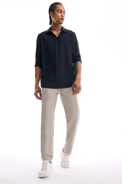 DeFacto Slim Fit Slim Fit Polo Neck Flexible Fabric Basic Plain Long Sleeve Black Shirt B6491Ax25Sp