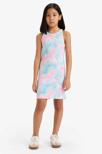 DeFacto Rochie de vară fără mâneci pentru fete, cu model tie-dye, cu șnur B4489a825sm