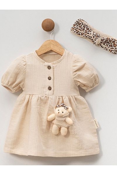 MixMax Bebe Leopard Bandana Bear Baby Girl Muslin Dress