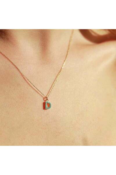 FasekGold Gümüş Kolye - 925 Ayar Gümüş Harf Kolye - 0.18 Ct Harf Firuze Taşlı...