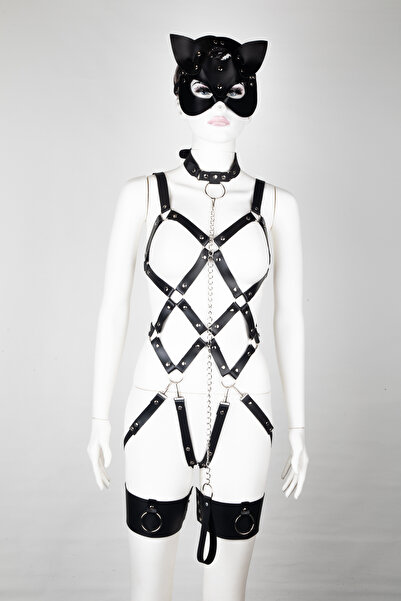 Genel Markalar Siyah Deri Tasma Halka Kolye  35 cm