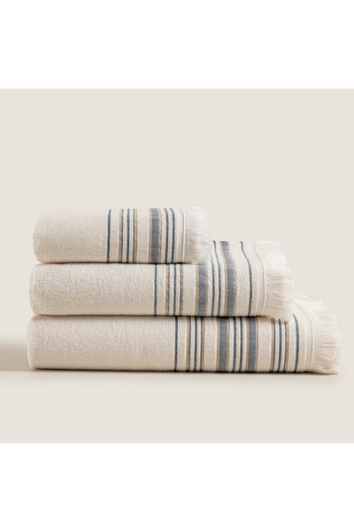 Chakra Derin Bamboo Face Towel 50x90 cm ECRU/MARINE BLUE