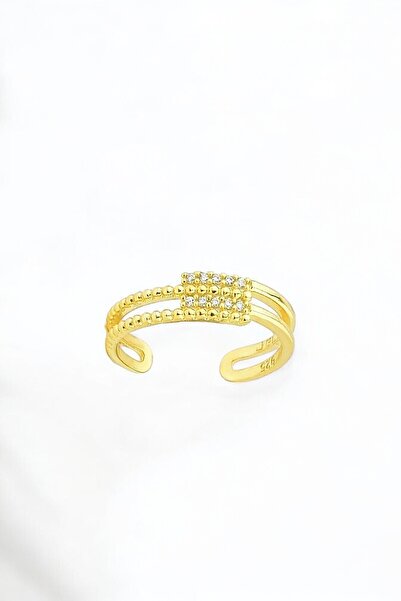 jelux silver Gümüş 925 Ayar Zirkon Taşlı Iki Sıra Ayarlanabilir Gold Yüzük