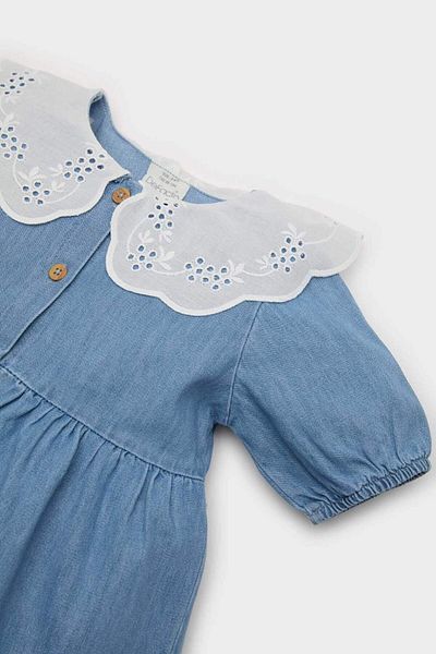 DeFacto Rochie de vară din jean cu mânecă scurtă pentru fetiță cu guler lat din dantelă E7594a525sm