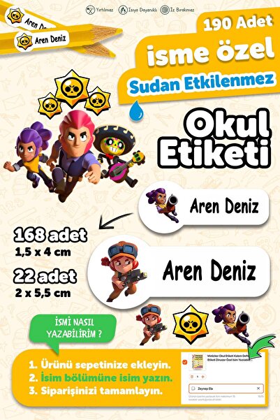 MSticker Okul Etiketi Kalem Defter isimli Etiket Isim Yazılabilen Brawl Stars...