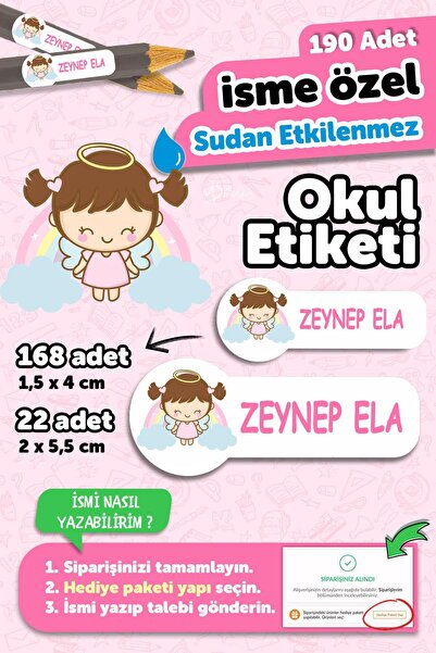 MSticker Okul Etiketi Kalem Defter isimli Etiket Isim Yazılabilen Sevimli Mel...