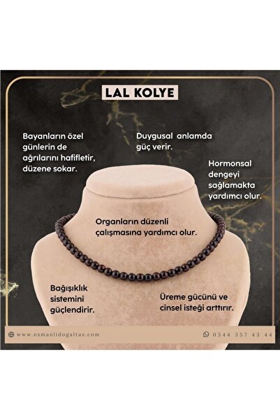 OSMANLI DEĞERLİ TAŞ Sertifikalı Lal Doğal Taş Kolye - 6mm Kahverengi