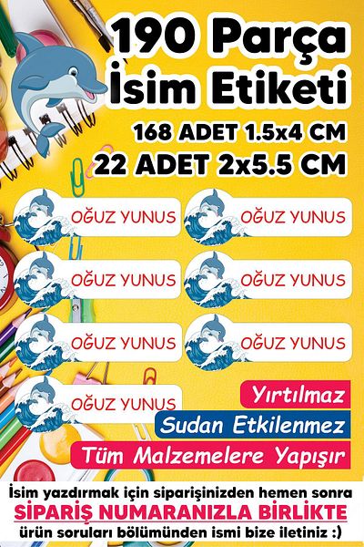 MSticker ملصق دفتر ملاحظات على شكل قلم للمدرسة، ملصق قابل للكتابة على شكل دولفين - 190 قطعة
