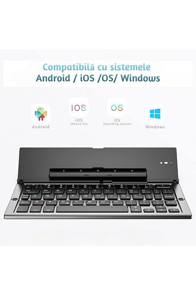 VENTLEX Tastatura Pliabila Super Slim, Portabila Cu Suport Pentru Tablete Si Telefoane, Bluetooth
