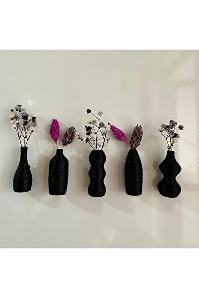 SERÜVENTR Miniflora - 5'li Magnetli Mini Vazo - Siyah Buzdolabı Süsü