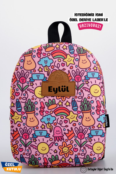 Minilee Kişiye Özel Isimli - Gülen Yüzler 0-8 Yaş - Kreş, Anaokulu Çocuk Sırt...