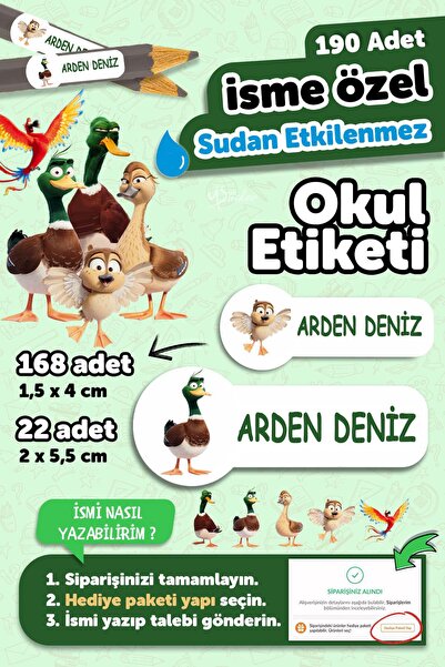 MSticker Okul Etiketi Kalem Defter isimli Etiket Isim Yazılabilen Ördeklerin ...