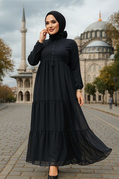 Neva Style Πλισέ Σκούρο Μπλε Μουσουλμανικό Φόρεμα 22051KL