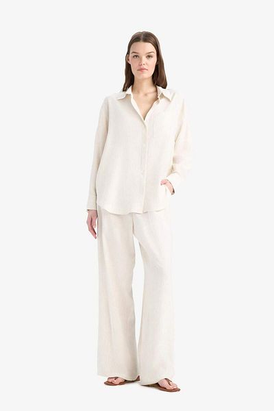 DeFacto Wide Leg Double Pocket High Waist Standard Length Linen Blended Wide Leg Palazzo Pants C6021Ax25Sp