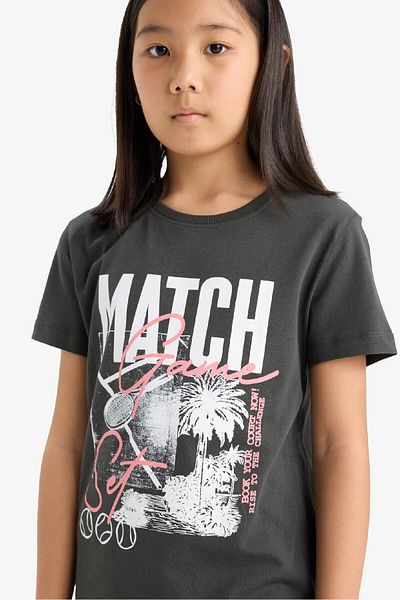 DeFacto Girl's Crew Neck Printed Short Sleeve T-Shirt E0349A825Sm