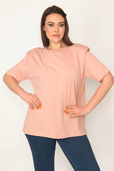 Şans Γυναικεία Plus Size Powder Shoulder Μπλούζα με λεπτομερή επένδυση 65n32583